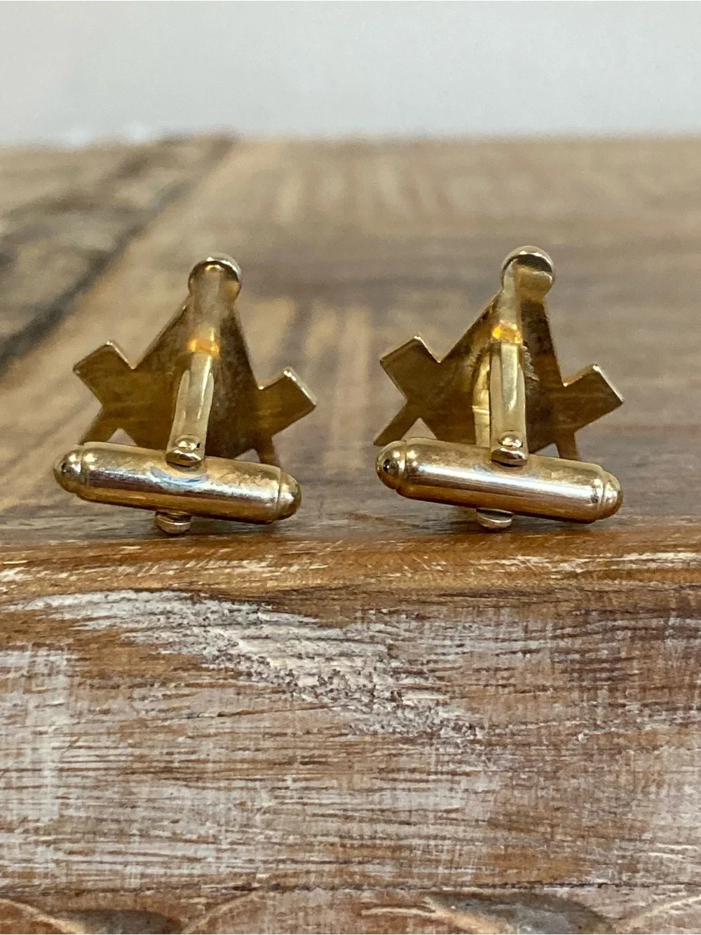 Vintage Masonic Square & Compass Cufflinks with Blue Enamel Gold Tone